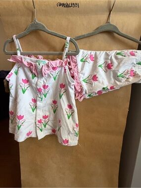 Girls Pink Tulip Pajama Set - Sleeveless Top & Shorts